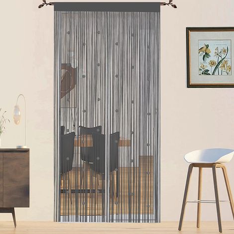 1 Rideau De Porte, Moustiquaire, Séparation De Pièces, Fil, 90x200cm, Gris