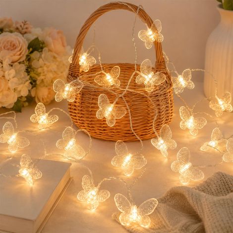 Guirlande lumineuse papillon - 1,5 m - 10 LED - Fonctionne avec piles - Guirlande lumineuse décorative avec motif papillon - Pour mariage, fête, jardin, décoration de printemps (1/5)