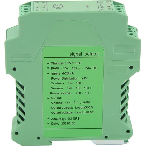Module de conditionnement de signal anti-interférences 24 V, isolateur de signal de courant continu 1 entrée 1 sortie 4-20 mA pour détection PLC (1/5)