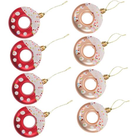 Ensemble de 8 décorations de Noël en forme de donuts, rouges et or clair (1/5)