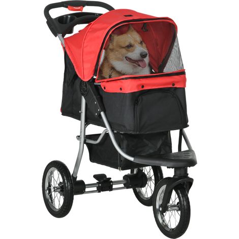 Hundewagen klappbar Hundebuggy für Hunde & Katzen bis 10 kg Katzenbuggy mit Netzfenstern Getränkbehalter Aufbewahrungskorb Katzenwagen Buggy Rot