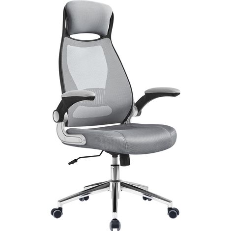 Chaise de Bureau, Fauteuil Pivotant, Siège avec Accoudoirs Rabattables, Appui-Tête et Support Lombaire, Gris et Noir (1/5)