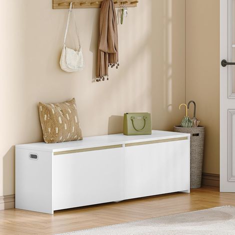 Coffre de Rangement, 150 cm, Banc à Chaussures, avec 2 Charnières de Sécurité, Banc de Rangement, Gagnez de l'espace, pour Couloir, Chambre, Salon, 40 x 150 x 47 cm, Blanc (1/5)