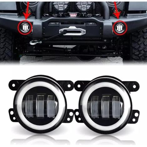 Lot 2 feux brouillard ronds 10,2cm 30W – avec anneau halo DRL – noir – compatible Jeep Wrangler (1/5)