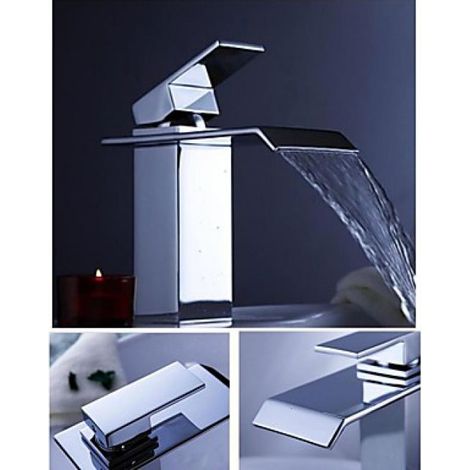 Wasserhahn für Badezimmer mit flachen Ausguss und Chrom-Finish, zeitgenössisch design Wasserhahn mit Einzel Griff ausgestattet