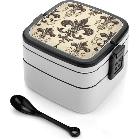 Boîte à bento empilable pour adultes, ornée d'une fleur de lys et (1/5)