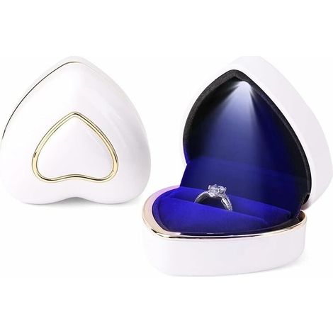 Ahlsen Boîte à bagues de fiançailles en forme de cœur, boîte à bagues LED, boîte à bijoux, boîte à bagues de mariage, proposition, blanc