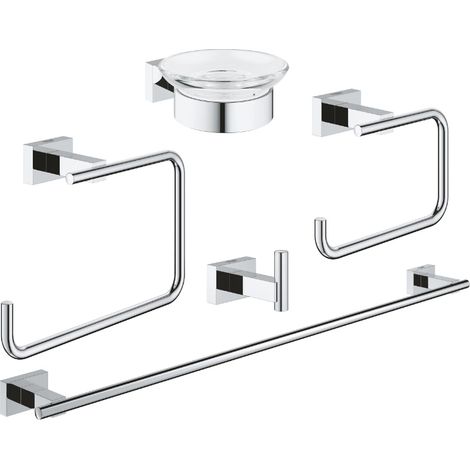 GROHE 40758001 Essentials Cube Master Bathroom Accessories Set 5-in-1 Chrome (1/2)