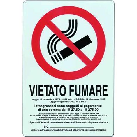 Cartello Segnaletico Alluminio Vietato Fumare Norma Mm.300X200