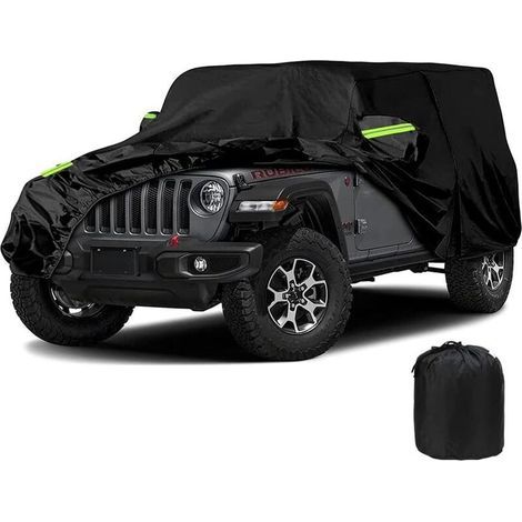 Wasserdichte Autoabdeckung für Jeep Wrangler 2-Türer CJ, YJ, TJ & JK, 210D Komplett-Garagenabdeckung mit winddichten Gurten (Schwarz, 2-Türer)