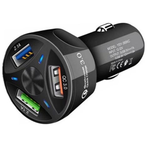 Cable de carga rápida QC3.0 para coches con 3 puertos USB para smartphones, 3,1 A, negro