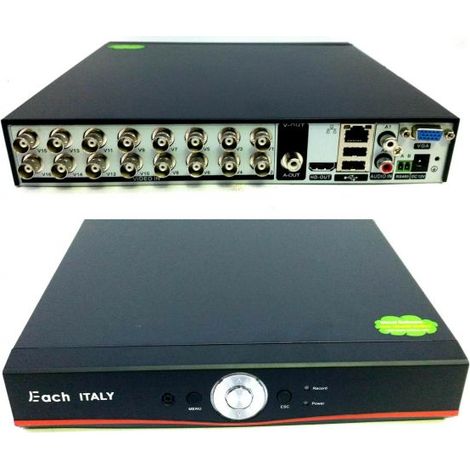 DVR VIDEOSORVEGLIANZA AHD H264 5mp LAN VGA 16 CH CANALI AUDIO VIDEO EACH ITALY