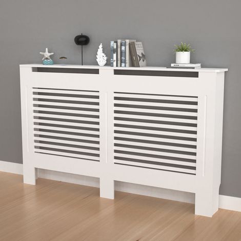 91cm Tall Radiator Cover Modern White Cabinet Horizontal MDF Slats Wood Grill Furniture, Extra Large 172 x 19 x 92.2cm
