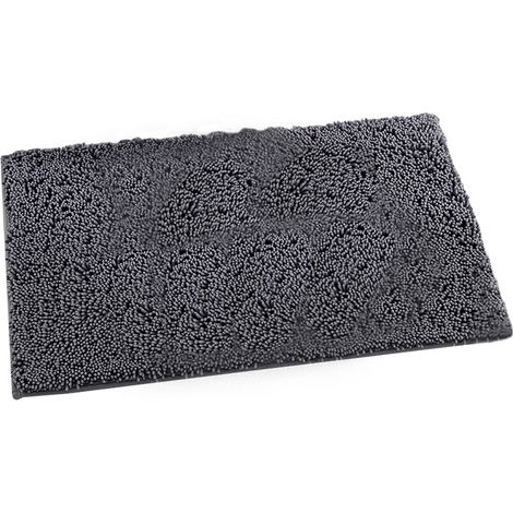 Tapis de bain microfibre chenille ultra doux absorbant antidérapant (33x50 cm, gris foncé) (1/5)