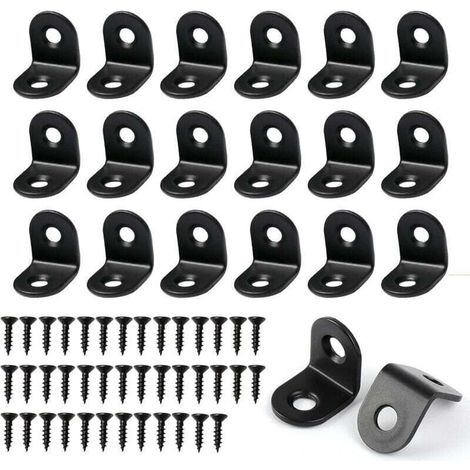 Lot de 20 supports d'angle en forme de L avec 40 vis, équerres d'angle pour bois en acier inoxydable Noir (1/4)