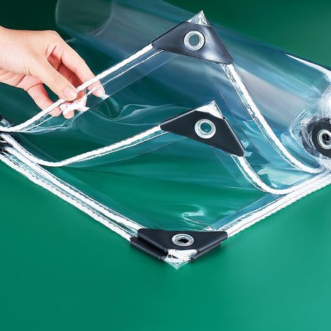 1,5x2m wasserdichte Transparente PVC Plane mit Ösen Lochabstand 30 cm, 0,35 mm Wetterfeste Plane Strapazierfähige & Reißfeste 420 g / ㎡ Durchsichtige Abdeckplane für Terrassen, Outdoor Windschutz (1/5)