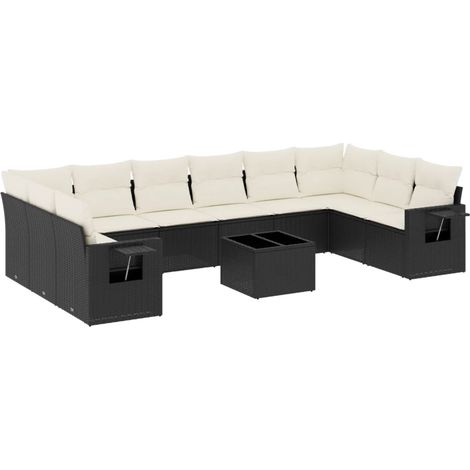 Salon de jardin 11 pcs avec coussins noir résine tressée (1/5)