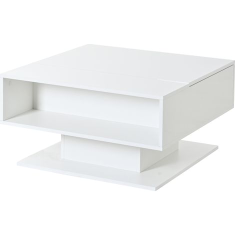 Höhenverstellbarer Couchtisch 80 x 75 x 40 cm weiß hochglanz mit Stauraum und LED (1/5)