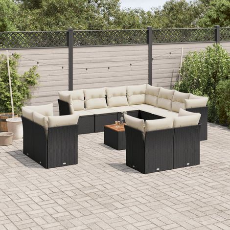 vidaXL Salon de jardin 12 pcs avec coussins noir résine tressée (1/3)
