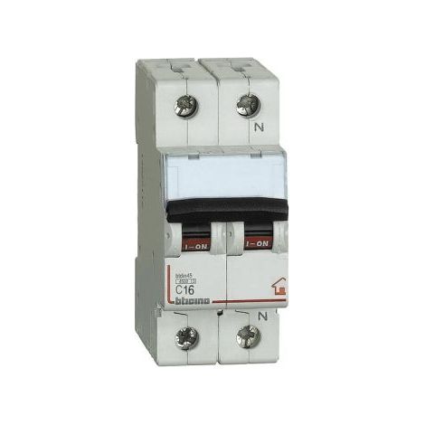 Bticino Interruttore magnetotermico 1P+N curva C - 4,5kA - 2 moduli DIN 230V - FC810NC16