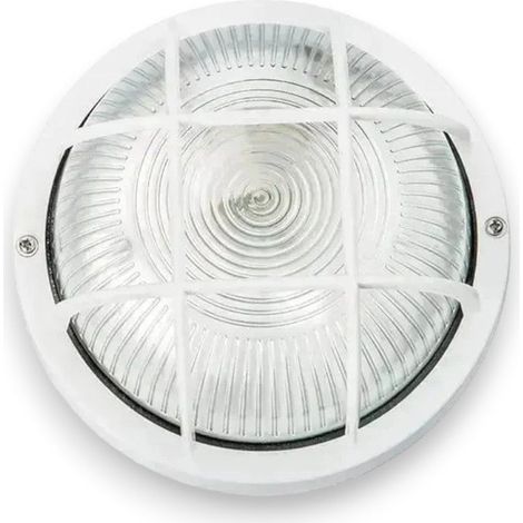 Plafoniera tonda illuminazione esterna con diffusore in vetro e griglia di protezione -  Bianco (1/4)