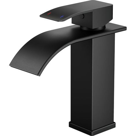 APEX Robinet Salle de Bain Noir, Mitigeur Lavabo Cascade pour Avec une Hauteur de Bec de 110 MM, Économiseur D'eau et D'énergie. (1/5)