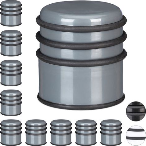 Relaxdays butoir de porte, lot de 10, pour sol, portes et fenêtres, ∅ 7 cm, 3 cercles caoutchouc, courants d'air, gris