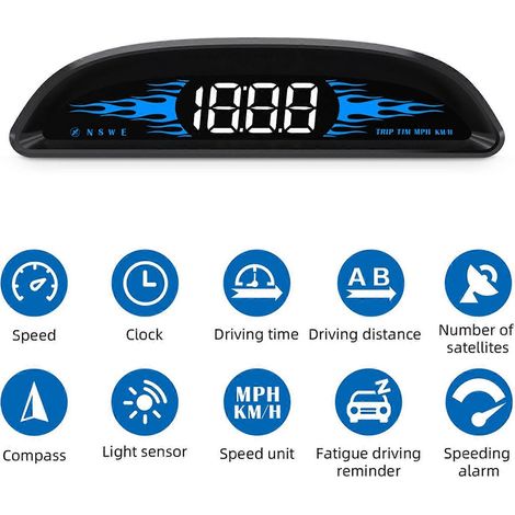 Affichage tête haute pour voiture, navigation GPS numérique, compteur de vitesse, double système d'affichage GPS avec vitesse/temps (1/4)