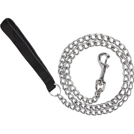 Laisse Chien Chaîne 180cm, Laisse Acier Chien Anti Morsure en Fer Anti Mastication avec Poignée en PU Cuir, Grosseur Chaîne 0.2cm (1/4)
