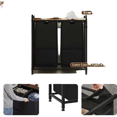 Cesto de ropa sucia, 2 compartimentos, 48,5 L cada uno, volumen total de 97 L, soporta hasta 45 kg, bolsas Oxford extraíbles. (1/5)
