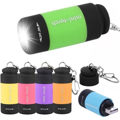 Set of 6 mini USB flashlights, mini LED flashlights, for children, rechargeable, with keychain, waterproof, portable for outdoor use and camping (1/5)