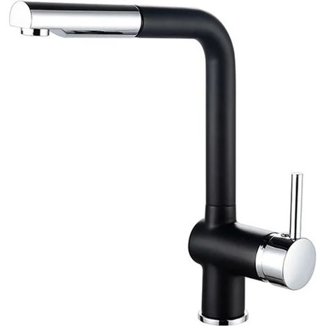 Robinet mitigeur de cuisine Rousseau Matsouko avec douchette chromée, corps en laiton, cartouche céramique, économie d'eau, gris et noir