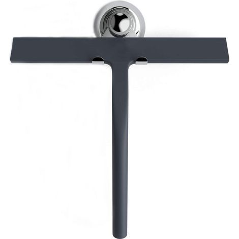 Shower Squeegee with Suction Cup Holder - 22.8cm Black - Bathroom Window Squeegee - Silicone Stainless Steel Window Cleaner with Hook Included - Shower Accessories - Household Cleaning Equipment (1/5)