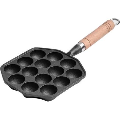 Dailygoods, Sartén antiadherente para takoyaki, Sartén de hierro fundido, 14 agujeros, Fácil de limpiar, Sartén para panqueques (1/5)