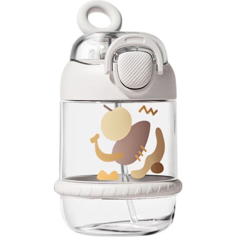Kids Water Bottle 450ml Plastic Leak Proof Anti Fall Portable Sports Water Bottle with Straw for Home School Travel White