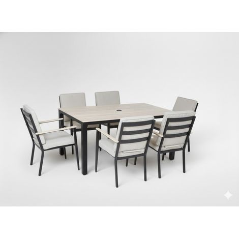Salotto da giardino VARENA 6 posti in alluminio con tavolo da pranzo e sedie beige