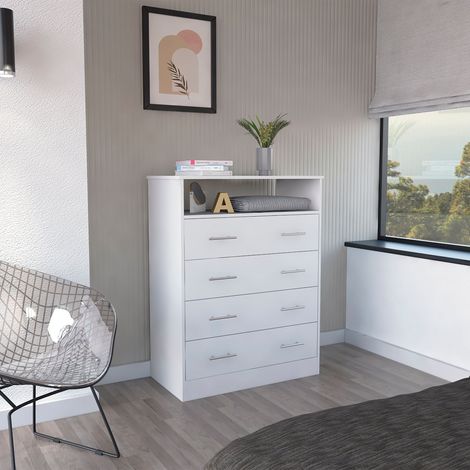 Commode Peru 4 tiroirs avec grand espace de rangement Blanc (1/5)