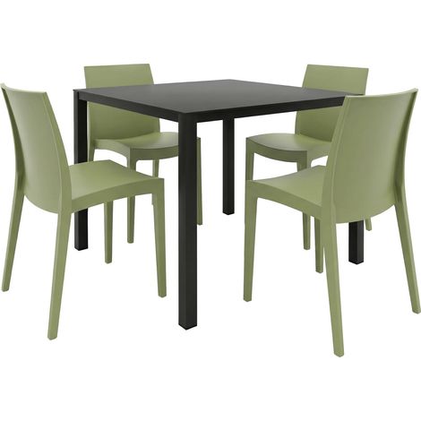 Grandsoleil Garten-Essgruppe Brunch/Venice 4 Personen Stahl/Kunststoff olivgrün/schwarz Sitzgruppe