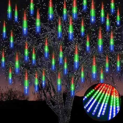 Guirlandes lumineuses de Noël extérieures, 240 LED, pluie de météores, décorations de Noël, guirlandes lumineuses de Noël (10 tubes - 30 cm) (1/5)