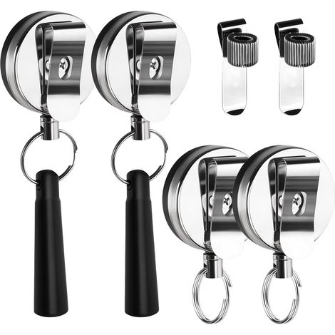 4 Porte-stylos rétractables heavy duty avec cordelette 65 cm, clip silicone et métal, 2 styles, pour bureau, architectes, médecins. (1/5)