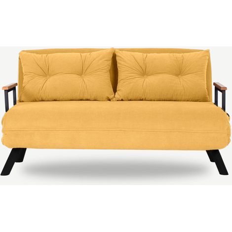 Les Tendances – Canapé convertible 2 places tissu coton ultra doux jaune – Dimensions L 133 x P 65 x H 78 cm – Couchage 175 x 133 cm – Design ergonomique (1/5)