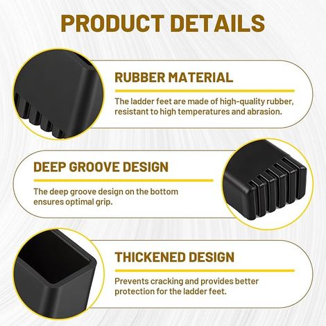 rubber step ladder pads, 20 x 30 mm, non-slip, resistant 20 x 30 mm, resistant rubber, non-slip, thickness 2 mm, without tools, for tubes 30 x 20 mm, floor protection (1/4)