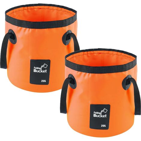 Seau à eau pliable avec poignée, lot de 2 seaux de 5 gallons (20 litres), seau à eau portable pour le camping, bassin d'eau ultra- (1/5)