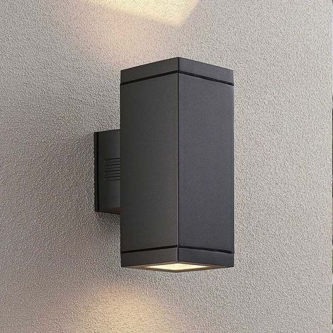[NEUWERTIG] B-Ware Lucande Außenwandleuchte 2-flammig E27 dimmbar IP54 dunkelgrau Aluminium Leuchte (1/2)