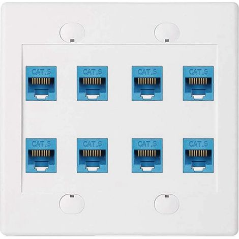 Plaque murale Ethernet 8 ports - Double prise RJ45 Cat6 femelle-femelle - Bleue (1/4)