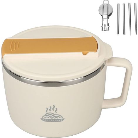 Bol para ramen con palillos y cuchara, bol de acero inoxidable de 1700 ml para fideos, bol portátil para sopa, bol para ramen con tapa. (1/4)