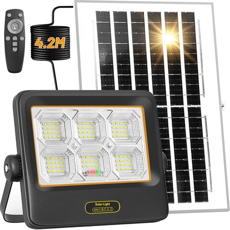 Projecteur Solaire LED d’extérieur 200W avec Panneau Solaire, IP67 Lampe Solaire exterieur avec Télécommande,4.2M Câble,pour Jardin,Garage (1/5)