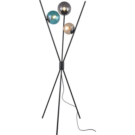 Lampadaire 3xE14 max 28W noir mat verre ambre/turquoise/fumé - Trio - Lance (1/5)