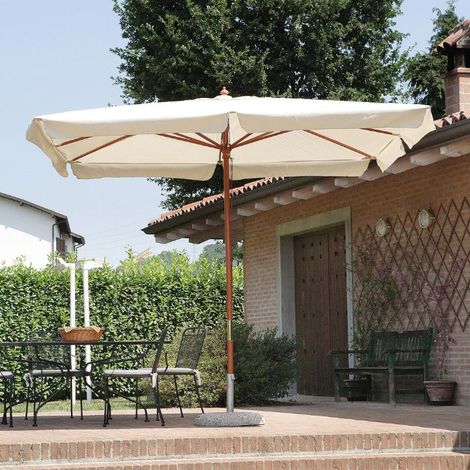 Ombrellone da giardino rettangolare 3x2 mt palo centrale in legno color teak