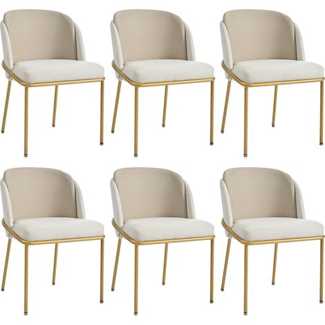 Pack de 6 sillas de comedor modernas beige en polipiel PVC con patas de hierro y pies regulables (1/5)